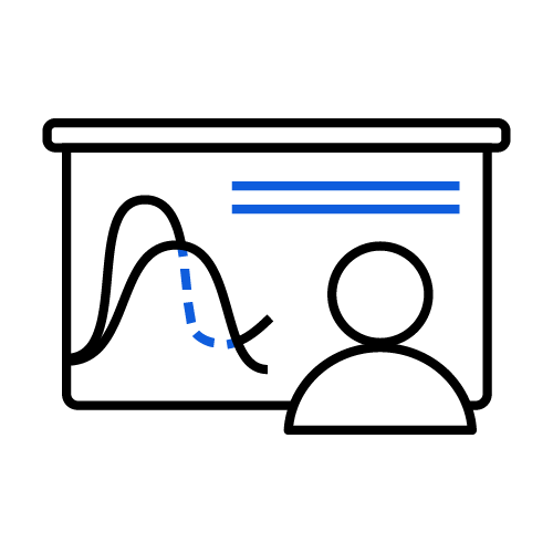 A simple illustration of a person in front of charts